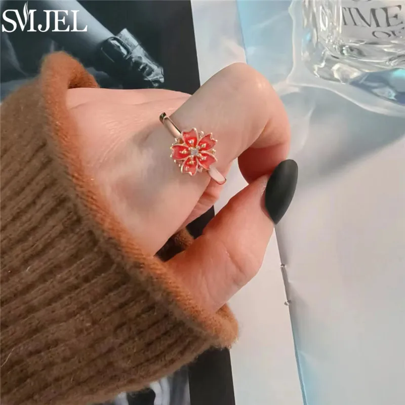 SMJEL Fashion Cherry Blossom Anxiety Ring Fidget Spinner Rings for Women Cute Cat Bee Bunny Butterfly Rotating Ring Wedding Gift