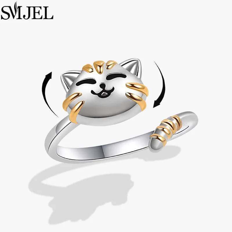 SMJEL Fashion Cherry Blossom Anxiety Ring Fidget Spinner Rings for Women Cute Cat Bee Bunny Butterfly Rotating Ring Wedding Gift