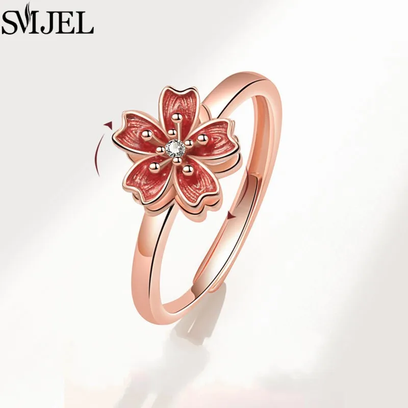 SMJEL Fashion Cherry Blossom Anxiety Ring Fidget Spinner Rings for Women Cute Cat Bee Bunny Butterfly Rotating Ring Wedding Gift