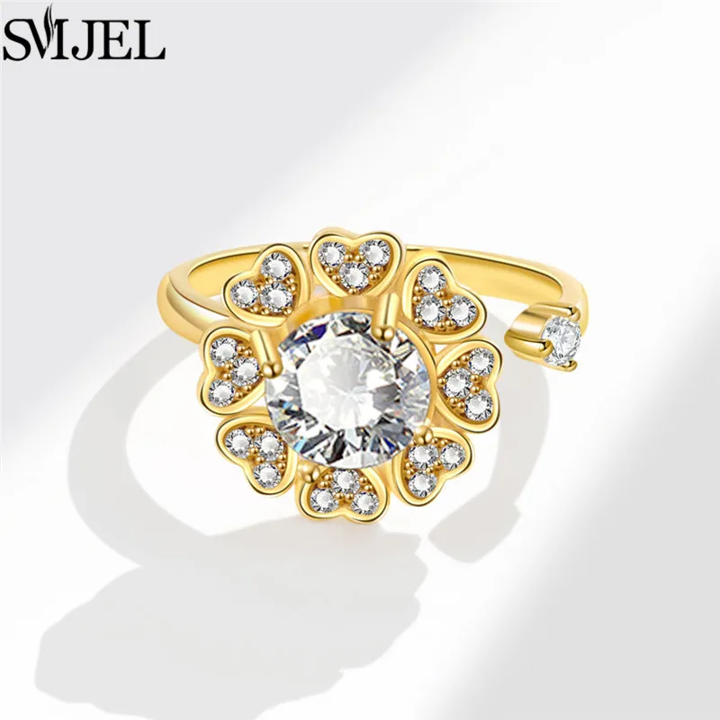 SMJEL Fashion Cherry Blossom Anxiety Ring Fidget Spinner Rings for Women Cute Cat Bee Bunny Butterfly Rotating Ring Wedding Gift