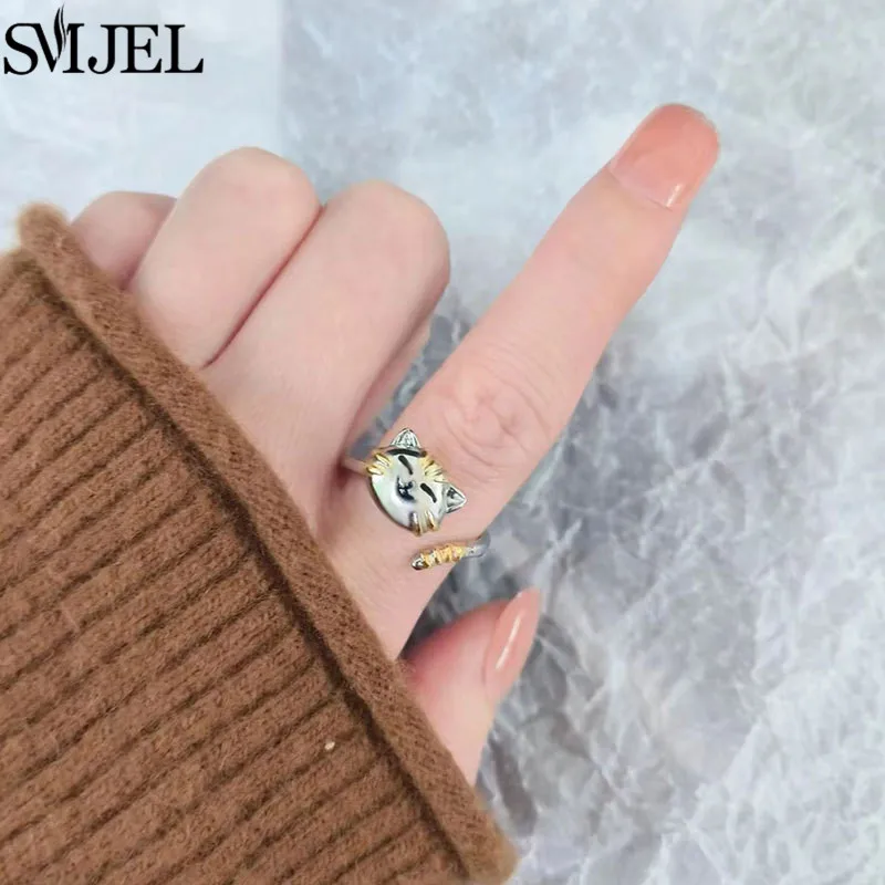 SMJEL Fashion Cherry Blossom Anxiety Ring Fidget Spinner Rings for Women Cute Cat Bee Bunny Butterfly Rotating Ring Wedding Gift
