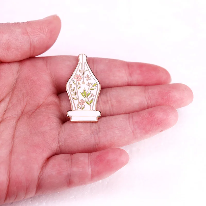 Floral Fountain Pen Nib Badge Hard Enamel Pin Brooch Writers Jewelry Denim Jacket Accessories