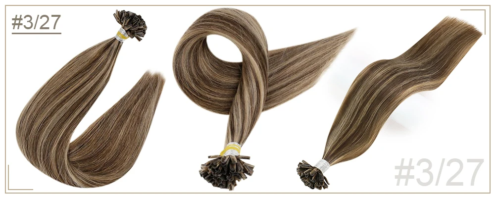 Full Shine U Tip Hair Extensions Fusion Hair Balayage Color 40-50g Keratin Glue Beads Prebonded Remy Human Hair Extensions