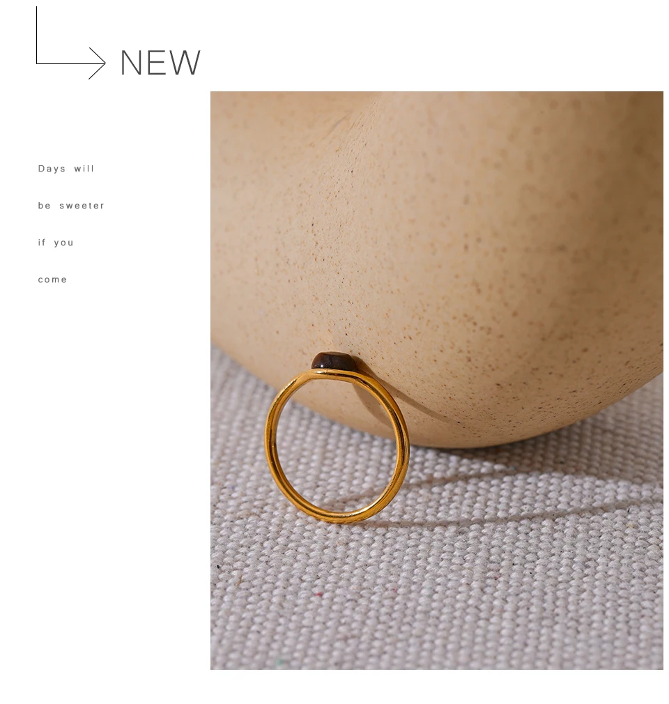 Yhpup Chic Natural Stone Stainless Steel Fashion Ring Minimalist Gold Color Waterproof France Jewelry Women Accessories Gift