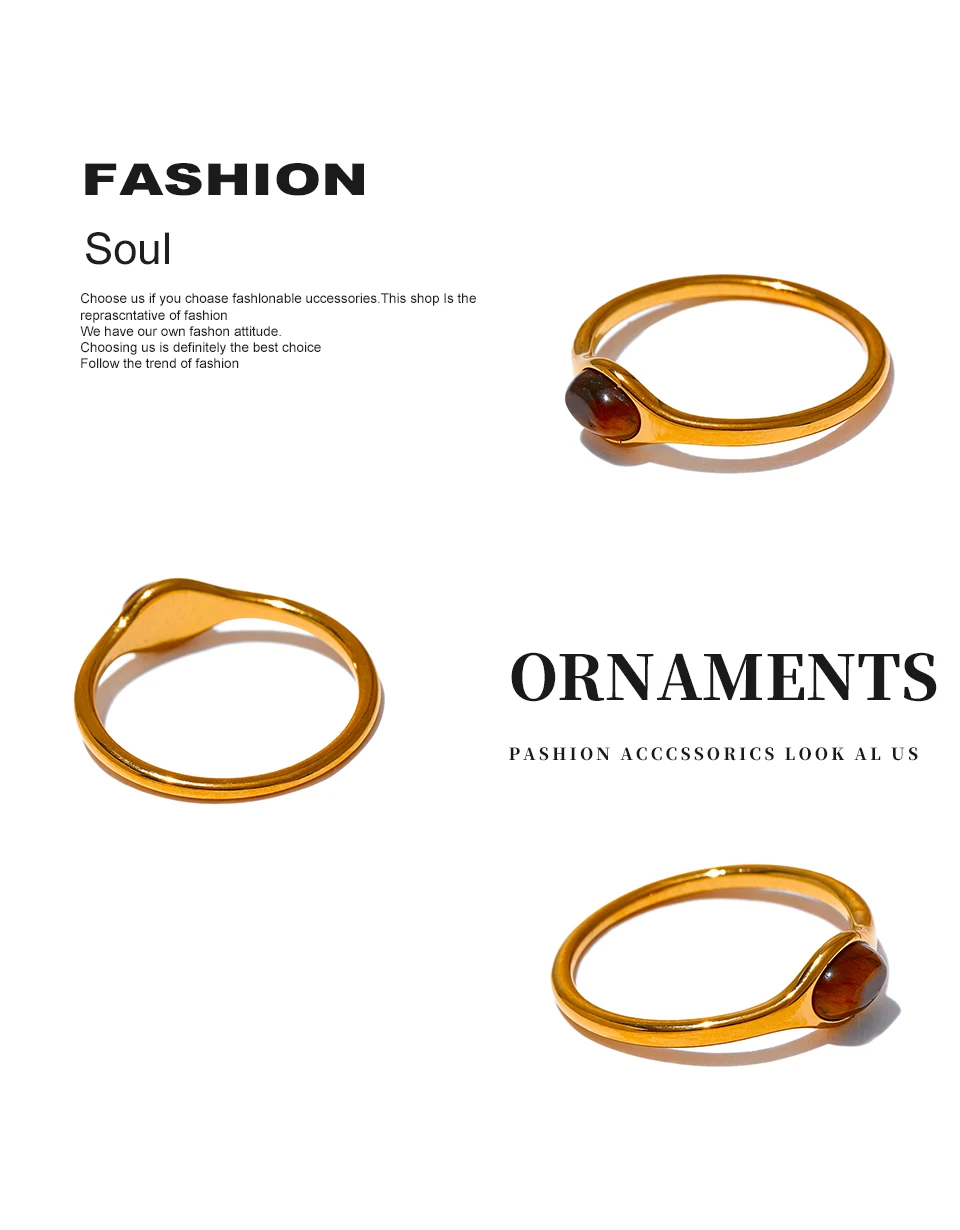 Yhpup Chic Natural Stone Stainless Steel Fashion Ring Minimalist Gold Color Waterproof France Jewelry Women Accessories Gift