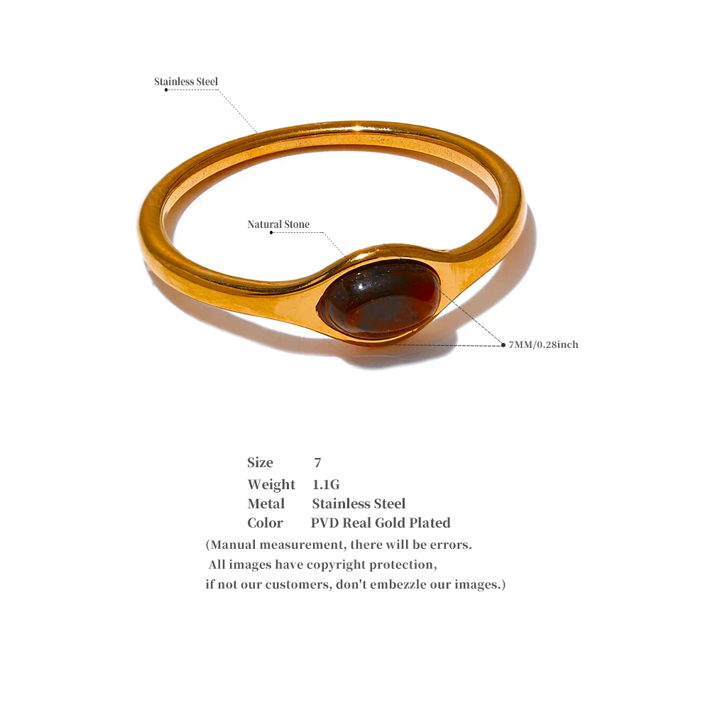 Yhpup Chic Natural Stone Stainless Steel Fashion Ring Minimalist Gold Color Waterproof France Jewelry Women Accessories Gift