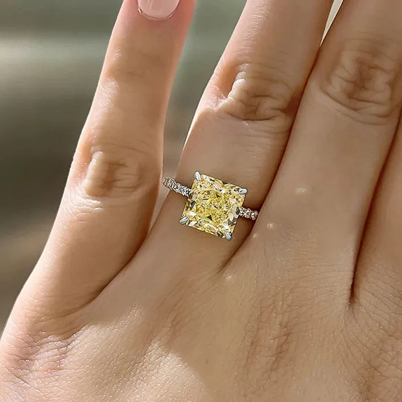 Huitan Simple Princess Yellow Cubic Zirconia Rings for Women Wedding Engagement Party Temperament Female Rings Fashion Jewelry