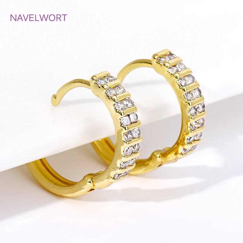 Trendy 18K Gold Plated Brass Geometric Hoop Earring Inlaid Zircon Twist Round Earring,Jewelry Party Gifts For Women Wholesale