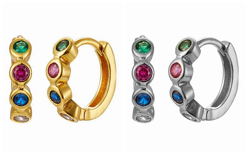 925 Sterling Silver Ear Needle Fashion Hoop Earrings Colorful Crystal Pendants Gold Earring Premium Luxury Women's Jewelry Gift