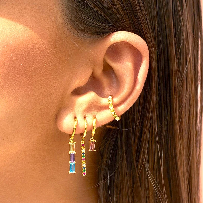 925 Sterling Silver Ear Needle Fashion Hoop Earrings Colorful Crystal Pendants Gold Earring Premium Luxury Women's Jewelry Gift