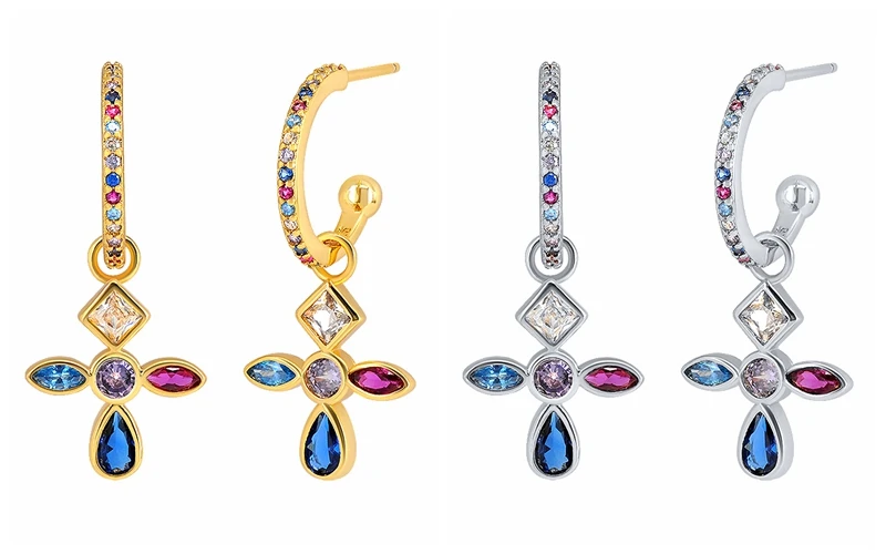925 Sterling Silver Ear Needle Fashion Hoop Earrings Colorful Crystal Pendants Gold Earring Premium Luxury Women's Jewelry Gift