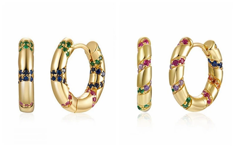 925 Sterling Silver Ear Needle Fashion Hoop Earrings Colorful Crystal Pendants Gold Earring Premium Luxury Women's Jewelry Gift
