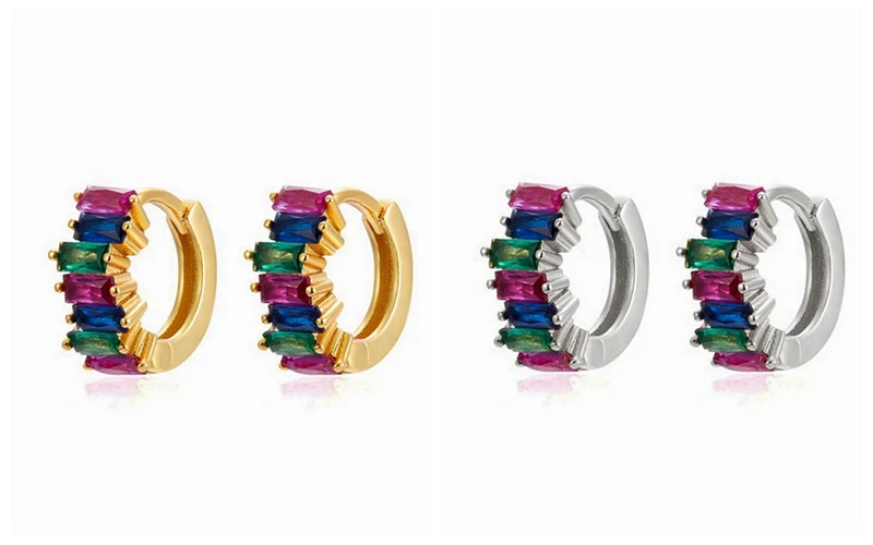 925 Sterling Silver Ear Needle Fashion Hoop Earrings Colorful Crystal Pendants Gold Earring Premium Luxury Women's Jewelry Gift