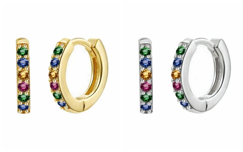 925 Sterling Silver Ear Needle Fashion Hoop Earrings Colorful Crystal Pendants Gold Earring Premium Luxury Women's Jewelry Gift