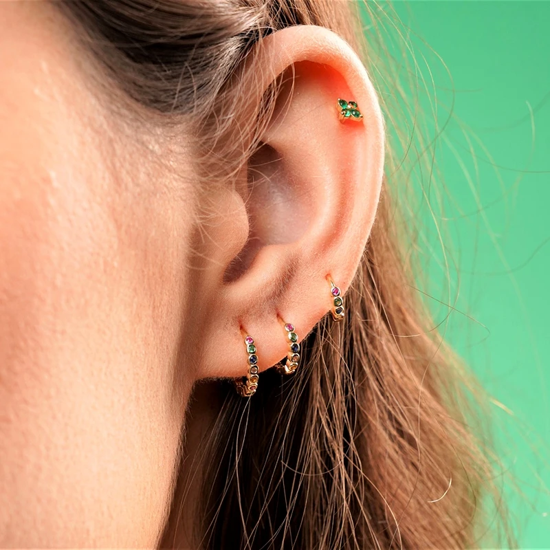 925 Sterling Silver Ear Needle Fashion Hoop Earrings Colorful Crystal Pendants Gold Earring Premium Luxury Women's Jewelry Gift