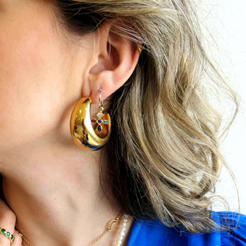 925 Sterling Silver Ear Needle Fashion Hoop Earrings Colorful Crystal Pendants Gold Earring Premium Luxury Women's Jewelry Gift