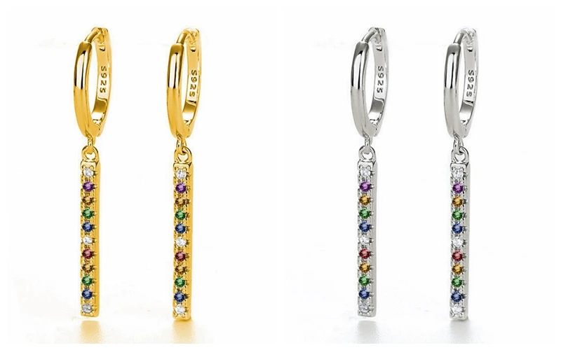 925 Sterling Silver Ear Needle Fashion Hoop Earrings Colorful Crystal Pendants Gold Earring Premium Luxury Women's Jewelry Gift