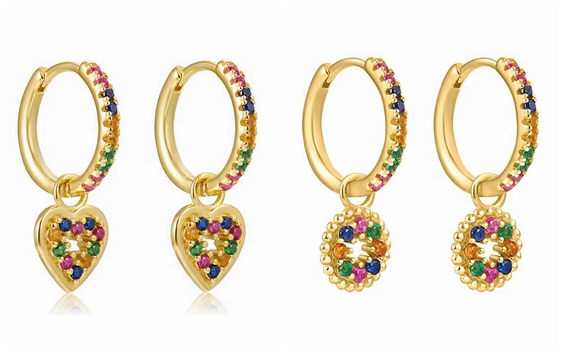 925 Sterling Silver Ear Needle Fashion Hoop Earrings Colorful Crystal Pendants Gold Earring Premium Luxury Women's Jewelry Gift