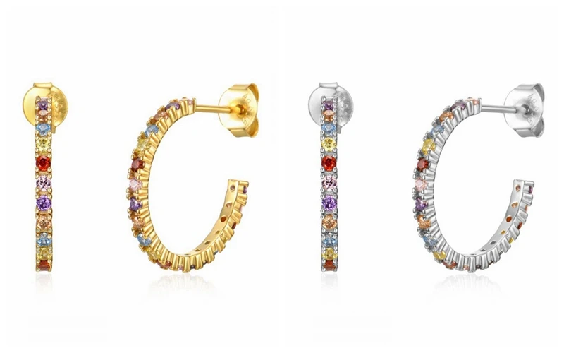 925 Sterling Silver Ear Needle Fashion Hoop Earrings Colorful Crystal Pendants Gold Earring Premium Luxury Women's Jewelry Gift