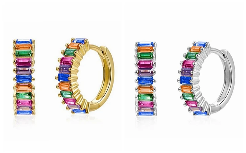 925 Sterling Silver Ear Needle Fashion Hoop Earrings Colorful Crystal Pendants Gold Earring Premium Luxury Women's Jewelry Gift