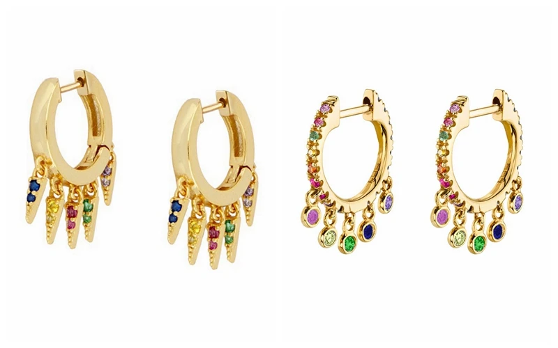 925 Sterling Silver Ear Needle Fashion Hoop Earrings Colorful Crystal Pendants Gold Earring Premium Luxury Women's Jewelry Gift