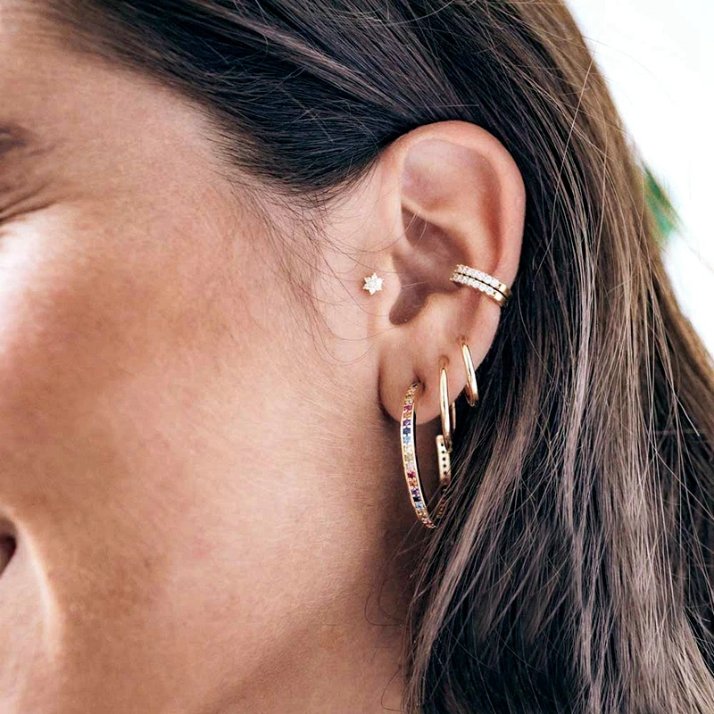 925 Sterling Silver Ear Needle Fashion Hoop Earrings Colorful Crystal Pendants Gold Earring Premium Luxury Women's Jewelry Gift
