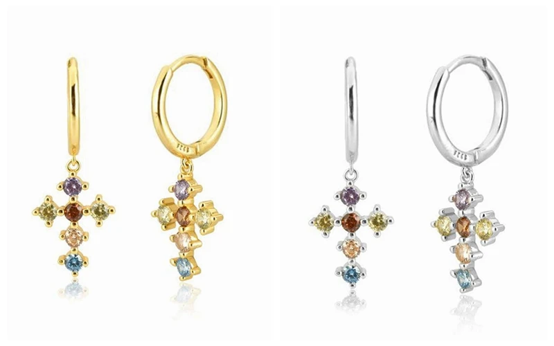 925 Sterling Silver Ear Needle Fashion Hoop Earrings Colorful Crystal Pendants Gold Earring Premium Luxury Women's Jewelry Gift