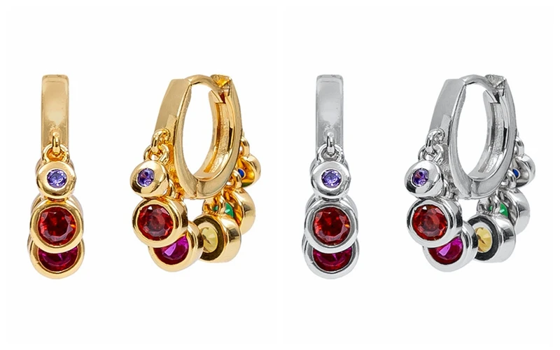 925 Sterling Silver Ear Needle Fashion Hoop Earrings Colorful Crystal Pendants Gold Earring Premium Luxury Women's Jewelry Gift