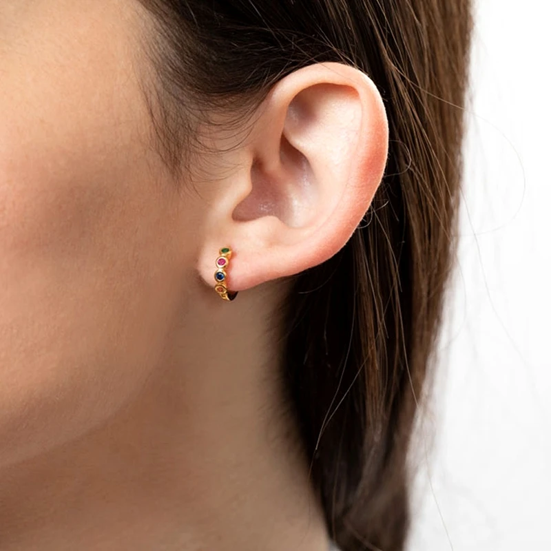925 Sterling Silver Ear Needle Fashion Hoop Earrings Colorful Crystal Pendants Gold Earring Premium Luxury Women's Jewelry Gift