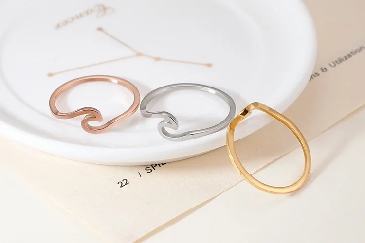 316L Stainless Steel Wave Rings For Women Men New Simple Design Sea Wave Shape Ring Size 5-10 Surf Wavy Jewelry