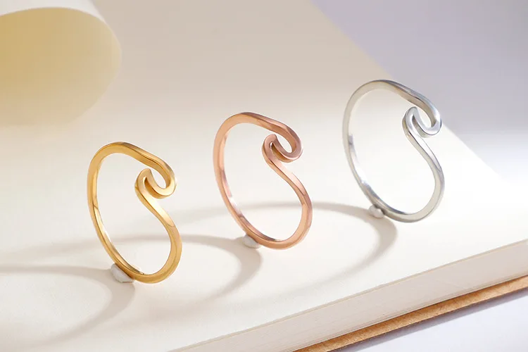 316L Stainless Steel Wave Rings For Women Men New Simple Design Sea Wave Shape Ring Size 5-10 Surf Wavy Jewelry