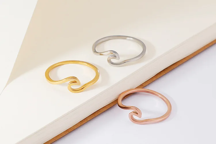 316L Stainless Steel Wave Rings For Women Men New Simple Design Sea Wave Shape Ring Size 5-10 Surf Wavy Jewelry