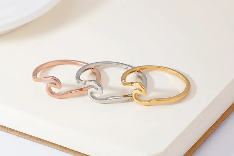 316L Stainless Steel Wave Rings For Women Men New Simple Design Sea Wave Shape Ring Size 5-10 Surf Wavy Jewelry