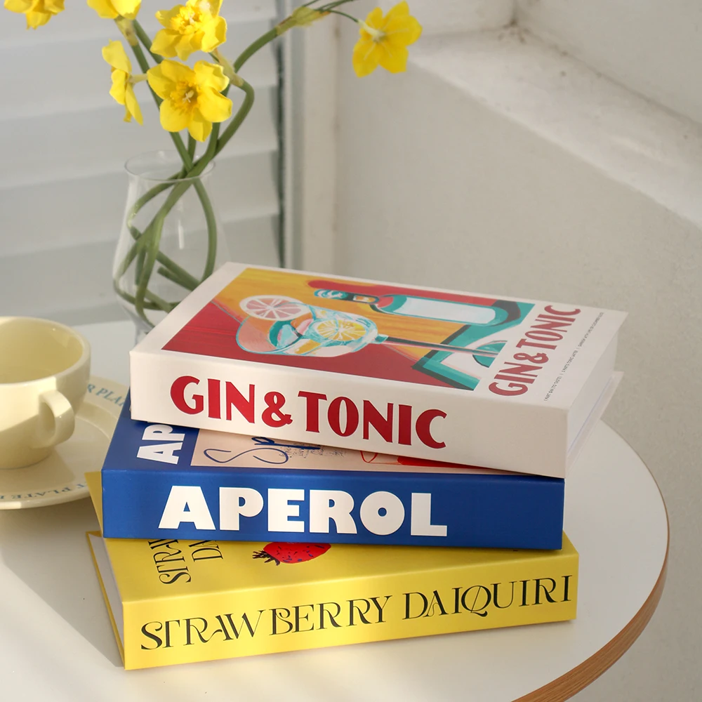 Aperol Cocktail Luxury Fake Books Decoration Coffee Table Decorative Books Club Villa Hotle Decoration Shooting Props Home Extra
