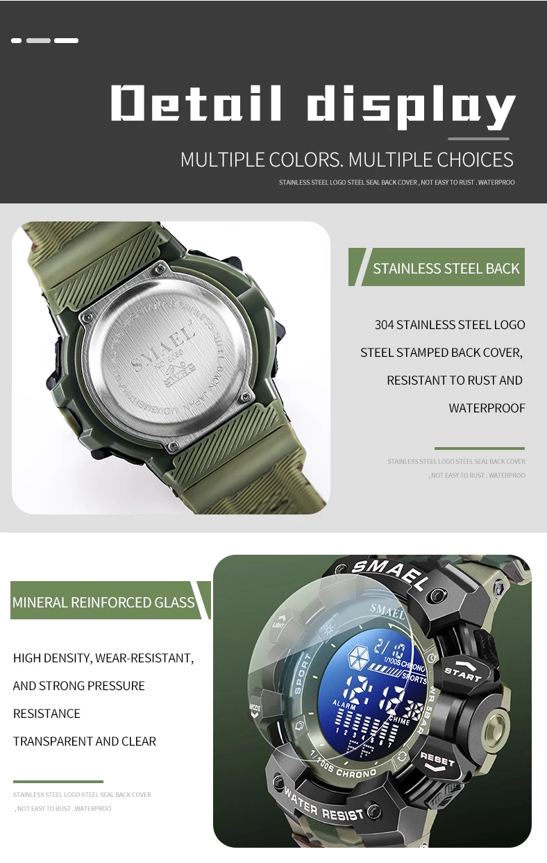 SMAEL Military Digital Watch LED Sports Wristwatches 50m Waterproof LED Stopwatch 8050 Army Watches Digital Big Dail Clock Alarm