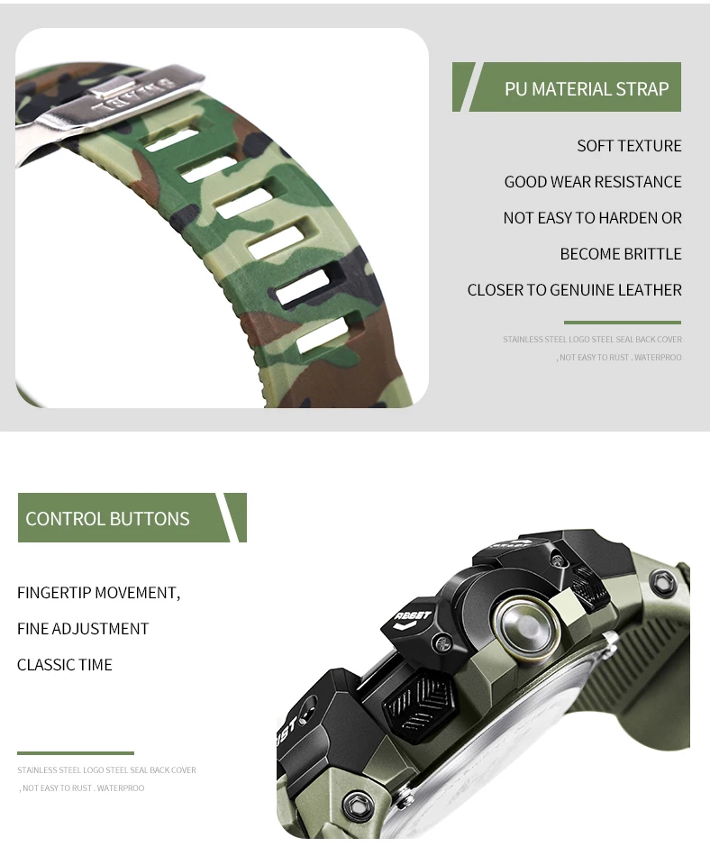 SMAEL Military Digital Watch LED Sports Wristwatches 50m Waterproof LED Stopwatch 8050 Army Watches Digital Big Dail Clock Alarm