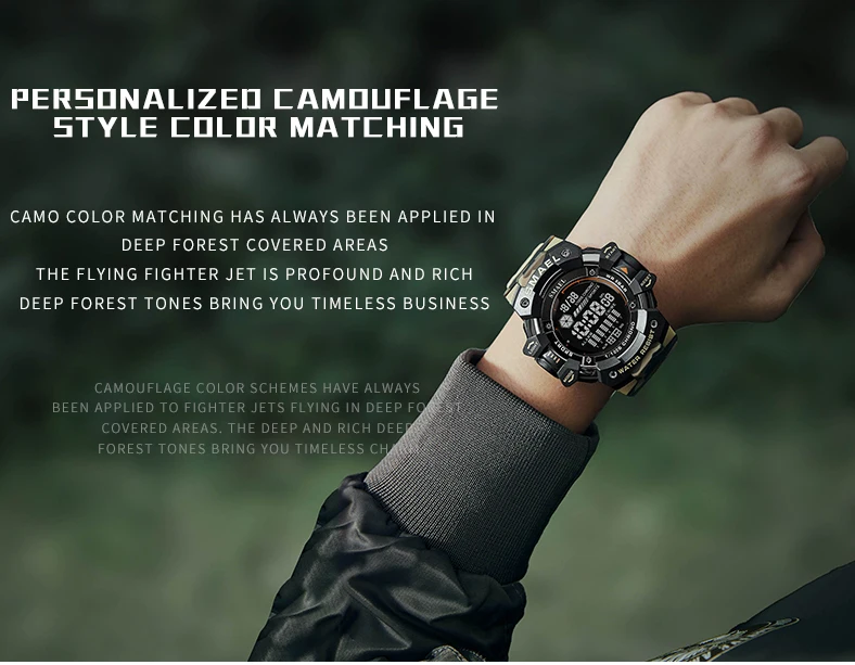 SMAEL Military Digital Watch LED Sports Wristwatches 50m Waterproof LED Stopwatch 8050 Army Watches Digital Big Dail Clock Alarm
