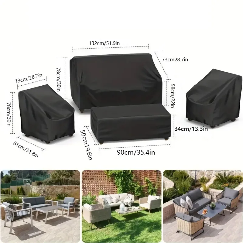 4pcs/Set Patio Furniture Covers, Heavy Duty Waterproof Outdoor Furniture Covers, Rattan Outdoor Furniture Windproof
