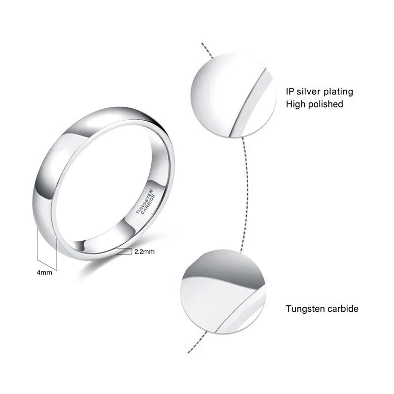 Tigrade Classic Jewelry 2/4/6/8mm Cute Men Women Simple Rings Polish100% Pure Tungsten Carbide Ring Wedding Band Engagement Ring