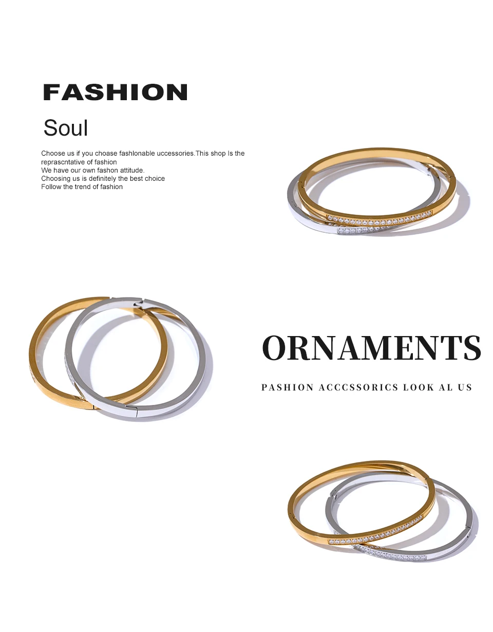Yhpup 60mm Chic Shiny Cubic Zirconia Daily Bracelet Bangle 316L Stainless Steel Fashion Trendy Waterproof Jewelry Accessories
