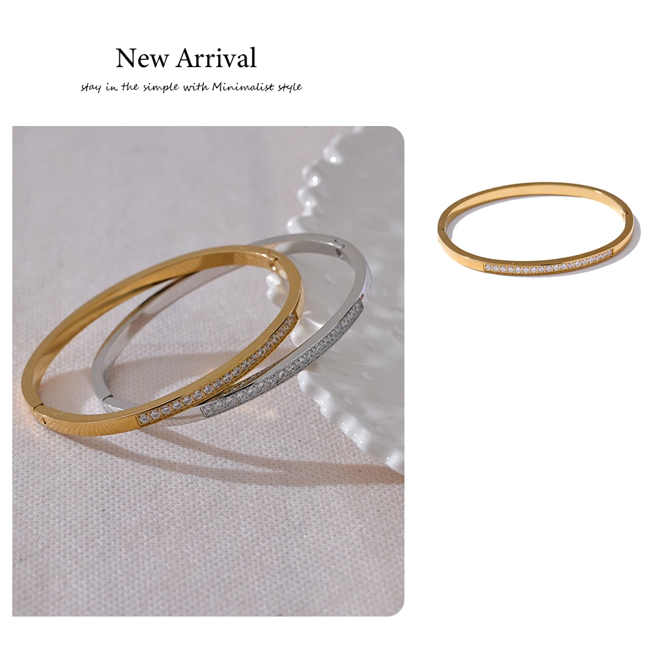 Yhpup 60mm Chic Shiny Cubic Zirconia Daily Bracelet Bangle 316L Stainless Steel Fashion Trendy Waterproof Jewelry Accessories