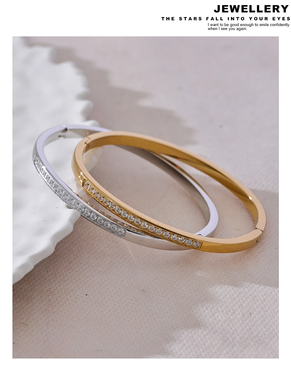 Yhpup 60mm Chic Shiny Cubic Zirconia Daily Bracelet Bangle 316L Stainless Steel Fashion Trendy Waterproof Jewelry Accessories