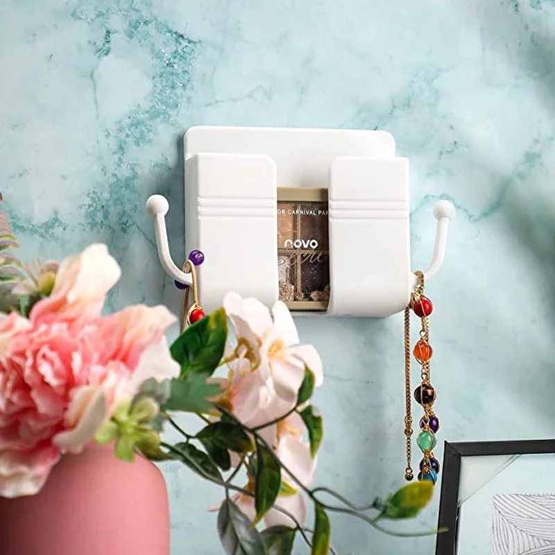 Wall Mounted Mobile Phone Holder Multifunction Holder Remote Control Storage Box Charger Hook Cable Charging Dock Stand