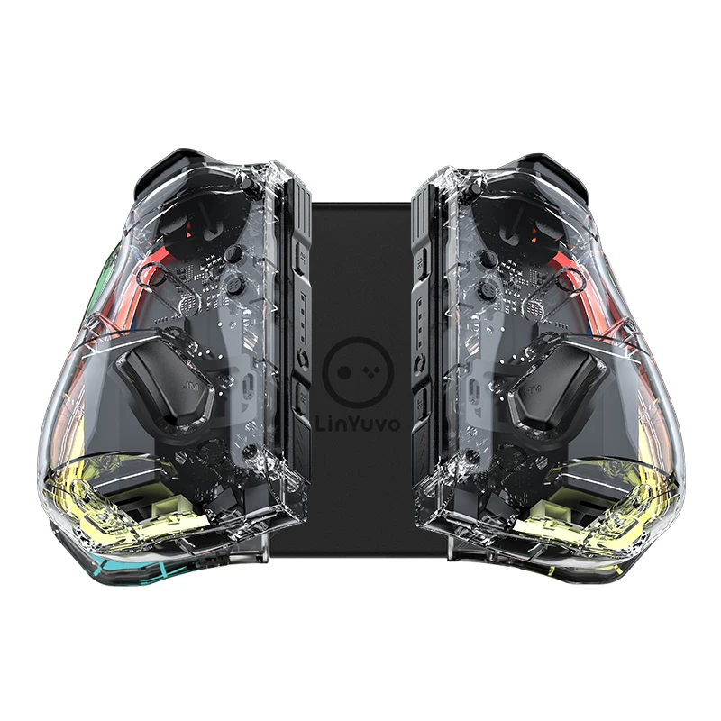 LinYuvo KS40 Transparent Style Wireless Handle for Switch Lite/OLED with 8 LED Lights,Turbo Function,Dual Vibration & Macro Keys