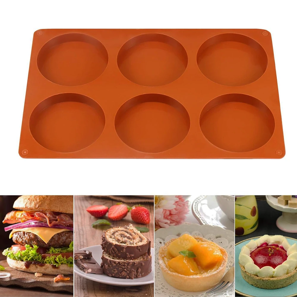 6 Holes Round Silicone Mold Cake Pastry Baking Molds Jelly Pudding Soap Form Ice Cake Decoration Tool Disc Bread Biscuit Mould