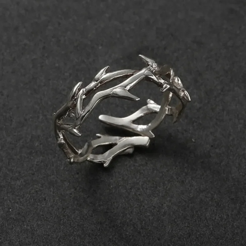 Vintage Goth Thorny Rose Couple Rings for Men Women Charm Irregularity Opening Stainless Steel Punk Finger Ring Jewelry Y2k Gift