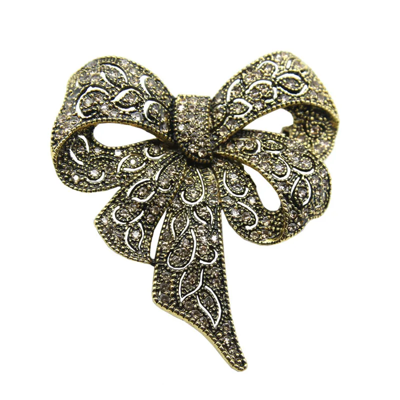 Luxury Crystal Bow Ribbon Brooches For Women Men Fashion Bowknot Pins Jewelry