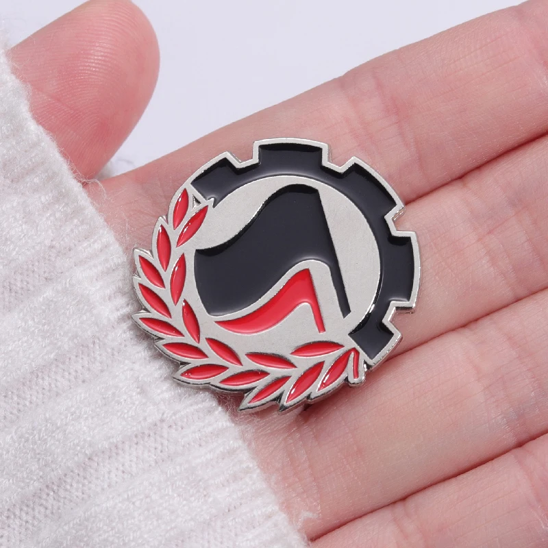 Antifascista Enamel Pins Theory Of Power Black Red Flag Logo Brooches Lapel Badges Pray For Peace Jewelry Gift For World Friends