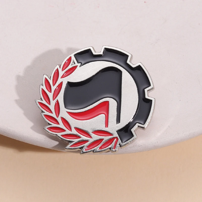 Antifascista Enamel Pins Theory Of Power Black Red Flag Logo Brooches Lapel Badges Pray For Peace Jewelry Gift For World Friends