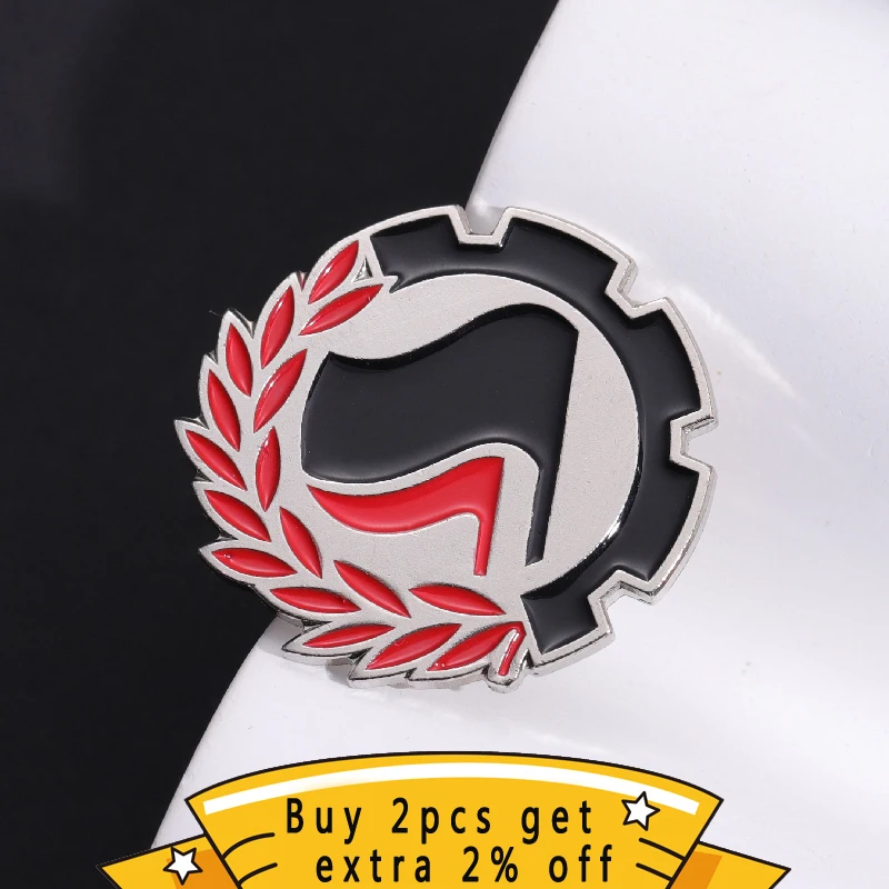 Antifascista Enamel Pins Theory Of Power Black Red Flag Logo Brooches Lapel Badges Pray For Peace Jewelry Gift For World Friends